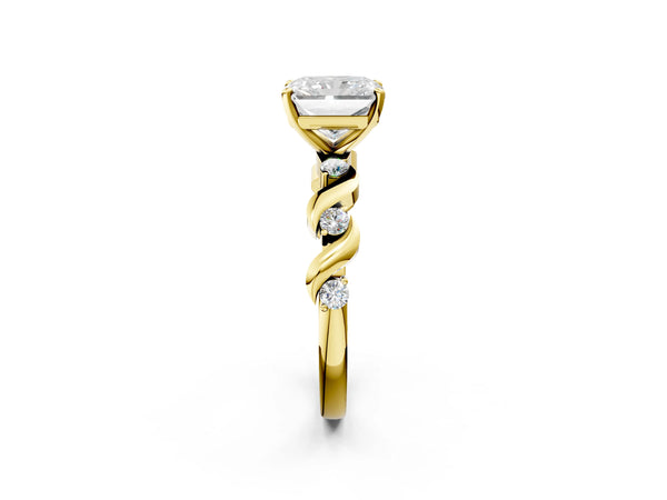 Yellow gold Radiant Cut Diamond Solitaire Twisted Band with Round  Accents and Prong Setting