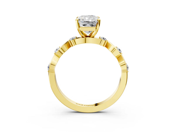 Yellow gold Radiant Cut Diamond Solitaire Twisted Band with Round  Accents and Prong Setting