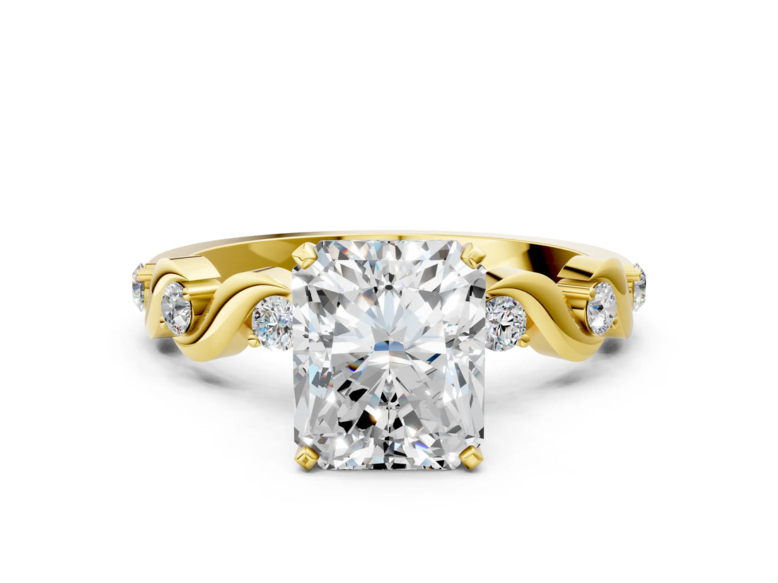 Yellow gold Radiant Solitaire Twisted Band with Prong Setting