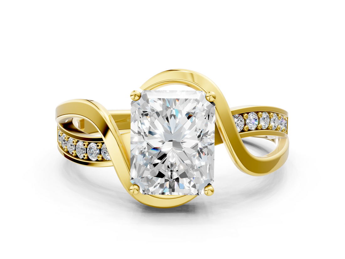Yellow gold Radiant Solitaire Twisted Band with Prong Setting_19