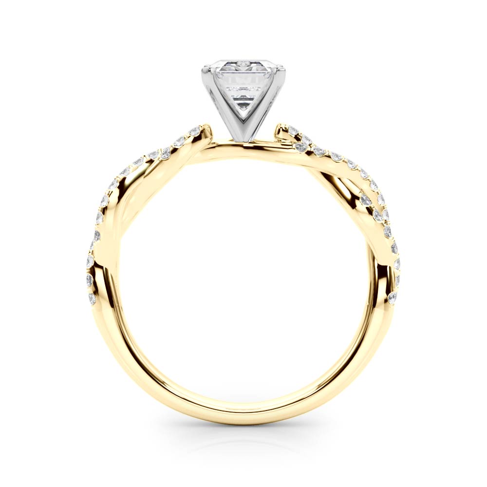 Yellow gold Radiant Solitaire Twisted Pave Band with Four-Prong Setting 1