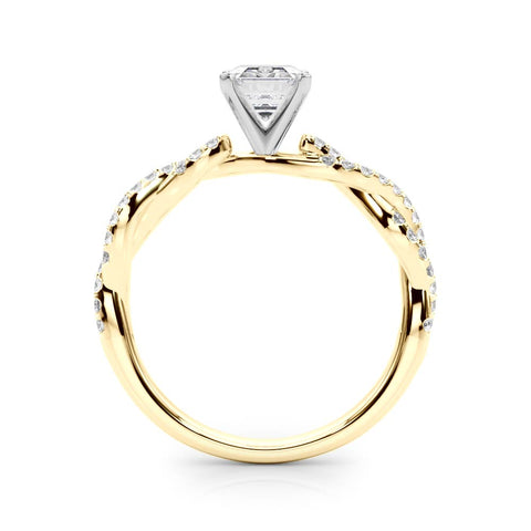 Yellow gold Radiant Solitaire Twisted Pave Band with Four-Prong Setting 1