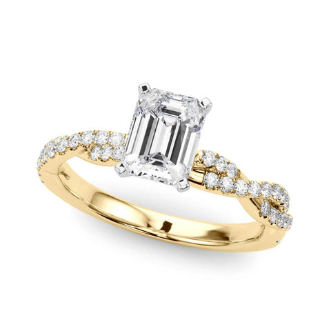 Yellow gold Radiant Solitaire Twisted Pave Band with Four-Prong Setting 2
