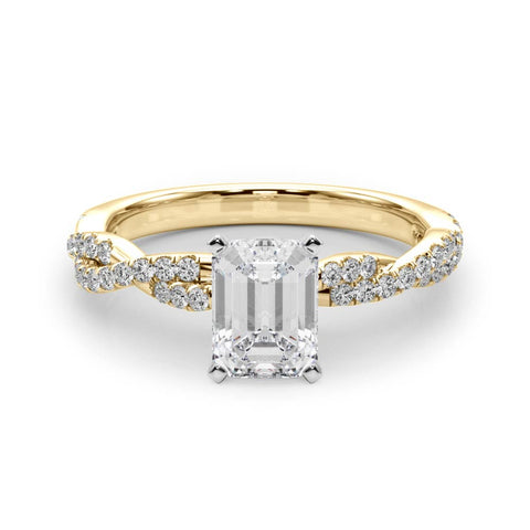 Yellow gold Radiant Solitaire Twisted Pave Band with Four-Prong Setting
