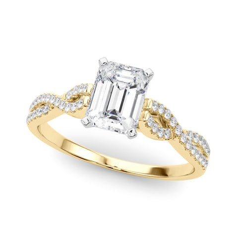 Yellow gold Radiant Solitaire Twisted Pave Diamond Engagement Ring with Four-Prong Setting 2