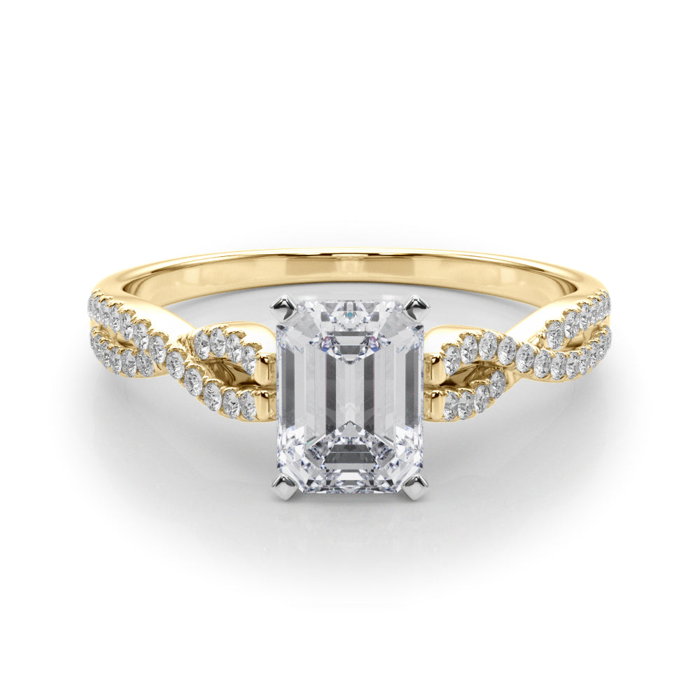 Yellow gold Radiant Solitaire Twisted Pave Diamond Engagement Ring with Four-Prong Setting