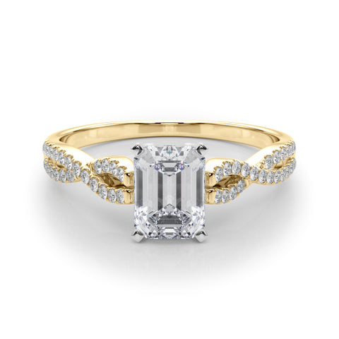 Yellow gold Radiant Solitaire Twisted Pave Diamond Engagement Ring with Four-Prong Setting