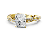 Yellow gold Radiant Solitaire Twisted Pave Diamond Ring with Four-Prong Setting_80