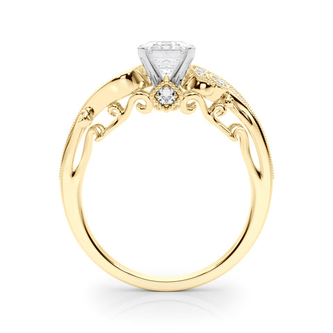 Yellow gold Radiant Solitaire with Milgrain Pave Band and Four-Prong Setting 1