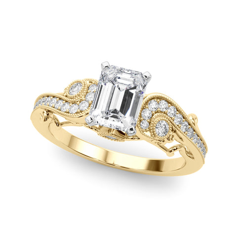 Yellow gold Radiant Solitaire with Milgrain Pave Band and Four-Prong Setting 2