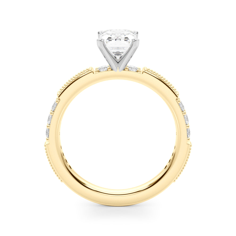Yellow gold Radiant Solitaire with Pavé Band and Four-Prong Setting 1