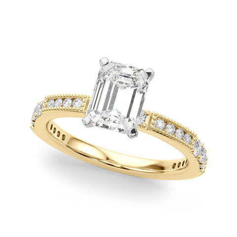 Yellow gold Radiant Solitaire with Pavé Band and Four-Prong Setting 2