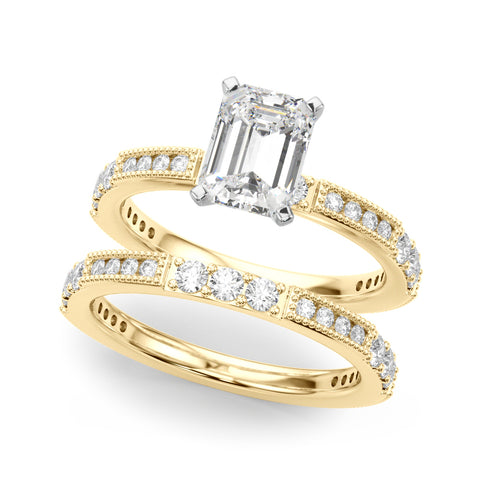 Yellow gold Radiant Solitaire with Pavé Band and Four-Prong Setting