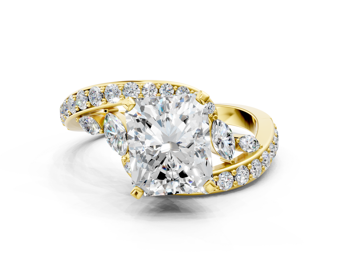 Yellow gold Radiant Solitaire with Pavé Twist Band and Four-Prong Setting_71