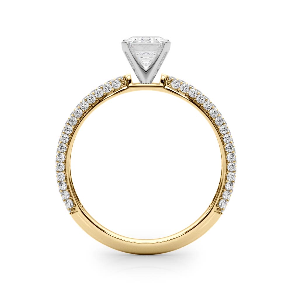 Yellow gold Radiant Solitaire with Pave Band and Four-Prong Setting 1