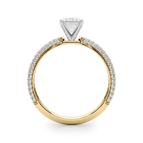 Yellow gold Radiant Solitaire with Pave Band and Four-Prong Setting 1