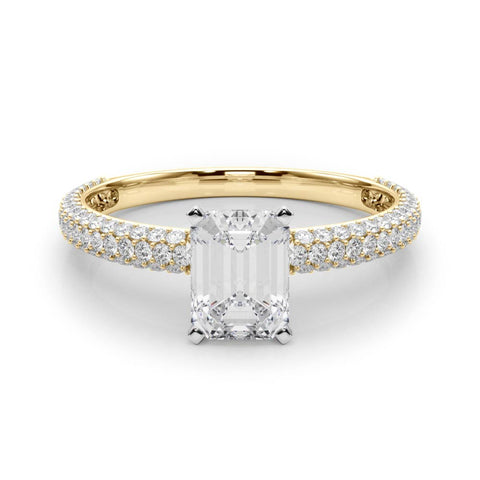 Yellow gold Radiant Solitaire with Pave Band and Four-Prong Setting