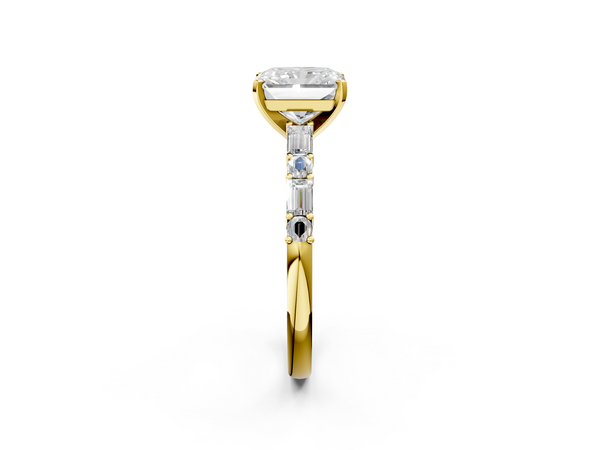 Yellow Gold Radiant Cut Engagement Ring Setting with Baguette Side Stones and Mixed Accent Band