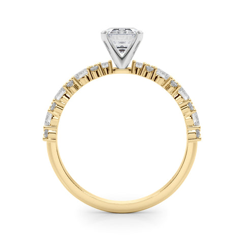 Yellow gold Radiant Solitaire with Side Stones, Pave Band, Four-Prong Setting 1