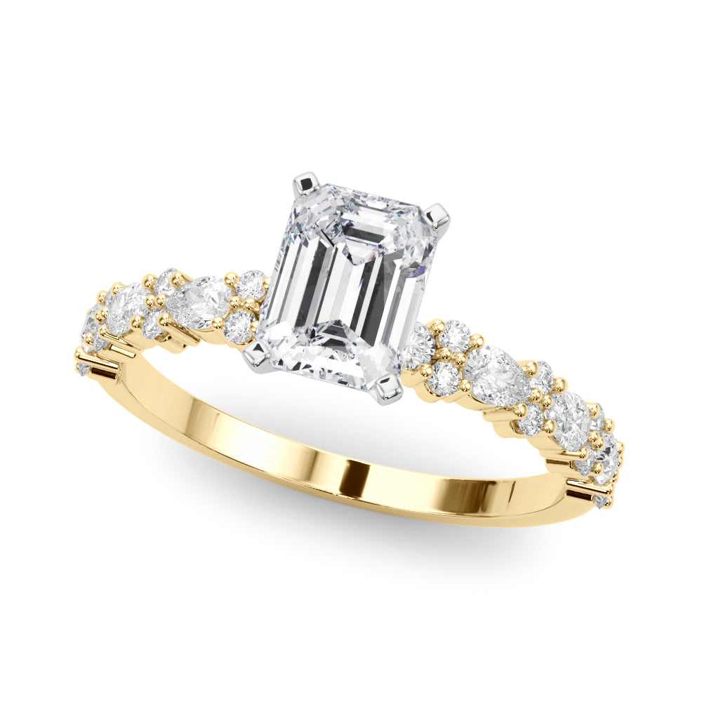Yellow gold Radiant Solitaire with Side Stones, Pave Band, Four-Prong Setting 2