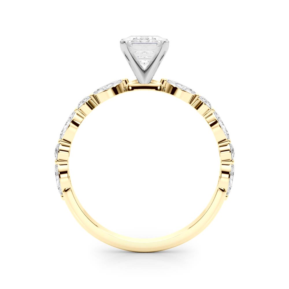 Yellow gold Radiant Solitaire with Side Stones on a Pavé Band and Four-Prong Setting 1