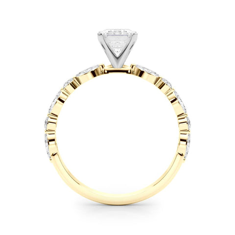 Yellow gold Radiant Solitaire with Side Stones on a Pavé Band and Four-Prong Setting 1