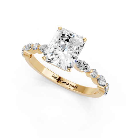 Yellow gold Radiant Solitaire with Side Stones on a Pavé Band and Four-Prong Setting_24