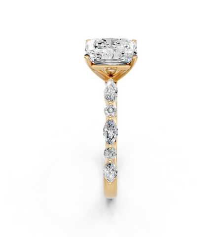 Yellow gold Radiant Solitaire with Side Stones on a Pavé Band and Four-Prong Setting_25