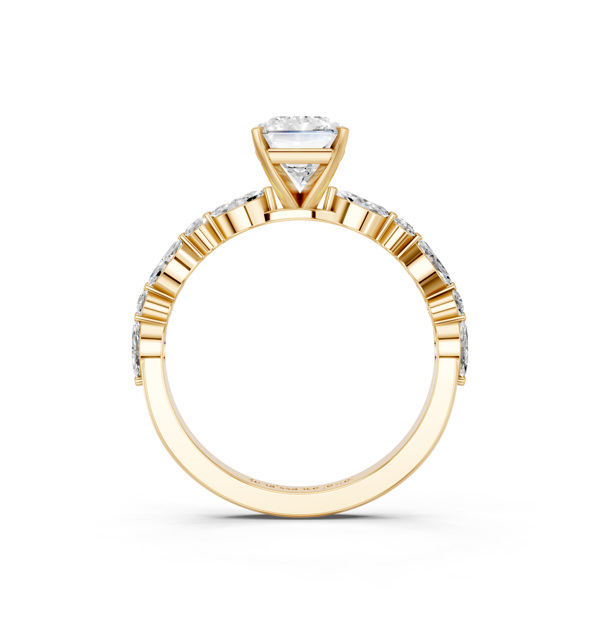 Yellow gold Radiant Solitaire with Side Stones on a Pavé Band and Four-Prong Setting_26