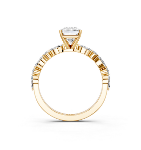 Yellow gold Radiant Solitaire with Side Stones on a Pavé Band and Four-Prong Setting_26