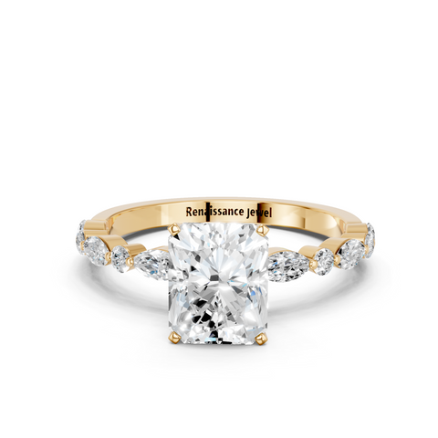 Yellow gold Radiant Solitaire with Side Stones on a Pavé Band and Four-Prong Setting_35