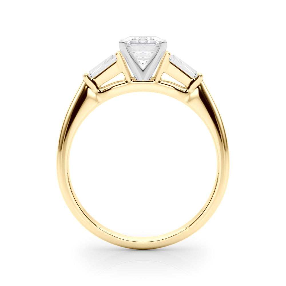 Yellow gold Radiant Solitaire with Tapered Baguette Side Stones on a Classic Band with Four-Prong Setting 1