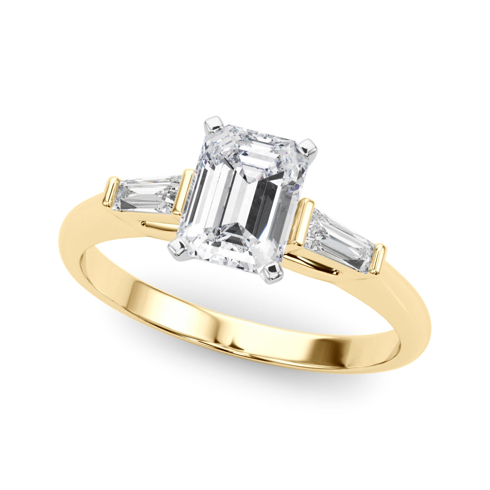 Yellow gold Radiant Solitaire with Tapered Baguette Side Stones on a Classic Band with Four-Prong Setting 2