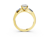 Yellow gold Radiant Solitaire with Tapered Baguette Side Stones on a Classic Band with Four-Prong Setting_137