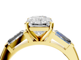 Yellow gold Radiant Solitaire with Tapered Baguette Side Stones on a Classic Band with Four-Prong Setting_138