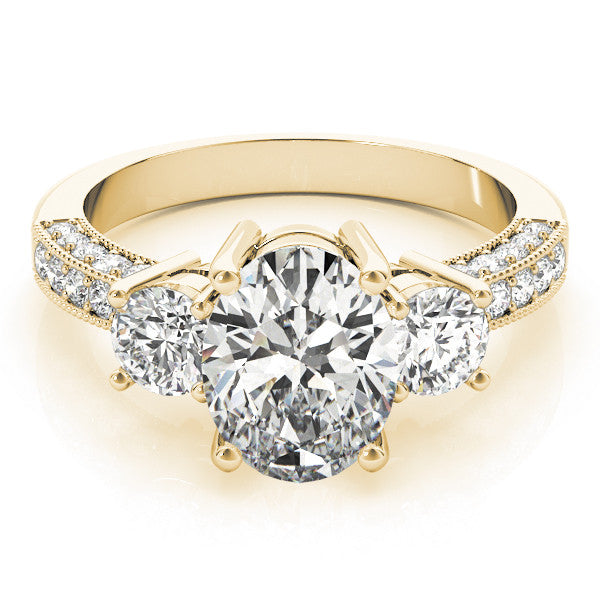Yellow gold Radiant Three-Stone Diamond Ring with Pavé Band and Four-Prong Setting 2