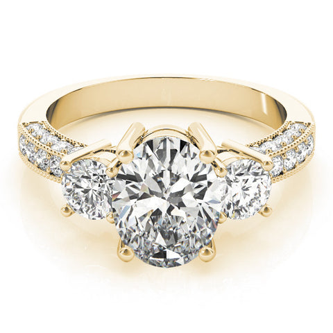 Yellow gold Radiant Three-Stone Diamond Ring with Pavé Band and Four-Prong Setting 2