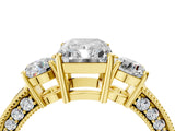Yellow gold Radiant Three-Stone Diamond Ring with Pavé Band and Four-Prong Setting_10