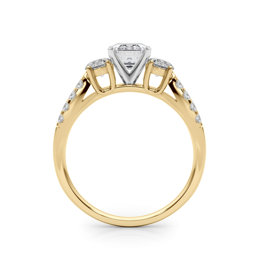 Yellow gold Radiant Three-Stone Diamond Ring with Pavé Split Shank and Four-Prong Setting 1