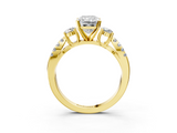 Yellow gold Radiant Three-Stone Diamond Ring with Pavé Split Shank and Four-Prong Setting_104