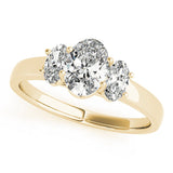 14K Yellow Gold 3.68 Carat F VS1 Oval Three-Stone Diamond Ring with Prong Setting on a Classic Band