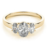 14K Yellow Gold 3.68 Carat F VS1 Oval Three-Stone Diamond Ring with Prong Setting on a Classic Band