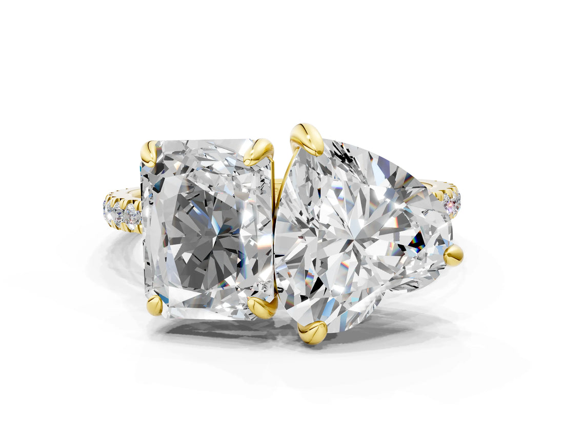 Yellow gold Radiant and Heart Toi Moi Ring with Prong Setting and Micro Pave Band