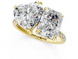 Yellow gold Radiant and Heart Toi Moi Ring with Prong Setting and Pave Band 1