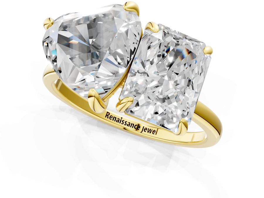 Yellow gold Radiant and Heart Toi Moi Ring with Prong Setting and Plain Band