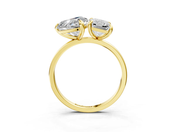 Yellow gold Radiant and Heart Toi Moi Ring with Prong Setting and Plain Band