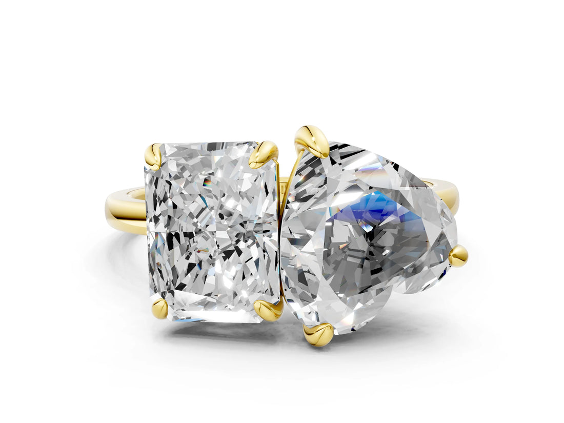 Yellow gold Radiant and Heart Toi Moi Ring with Prong Setting and Plain Band