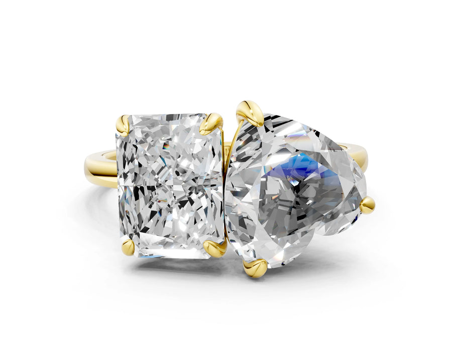 Yellow gold Radiant and Heart Toi Moi Ring with Prong Setting and Plain Band