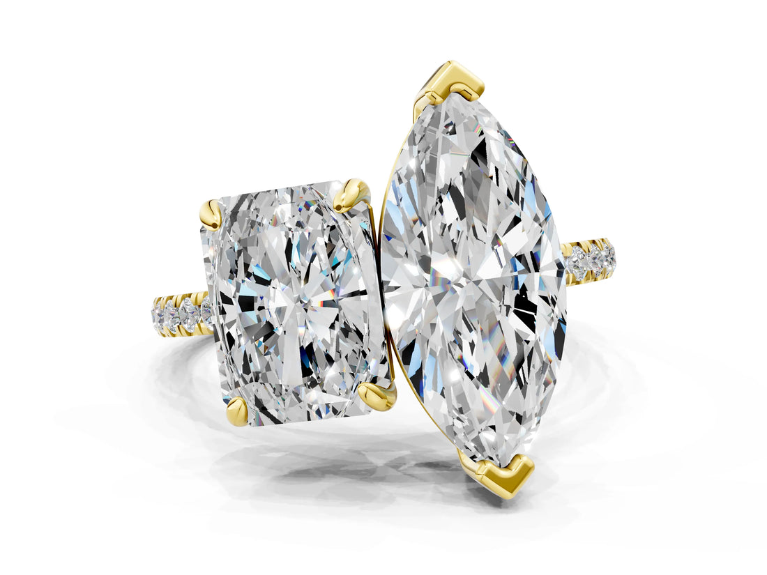 Yellow gold Radiant and Marquise Toi Moi Ring with Prong Setting and Micro Pave Band