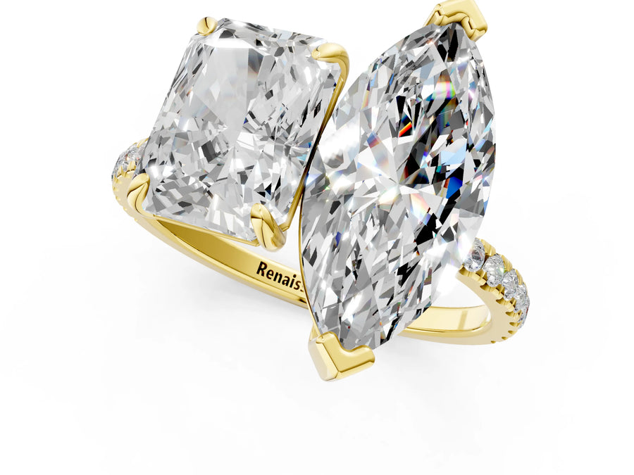 Yellow gold Radiant and Marquise Toi Moi Ring with Prong Setting and Pave Band
